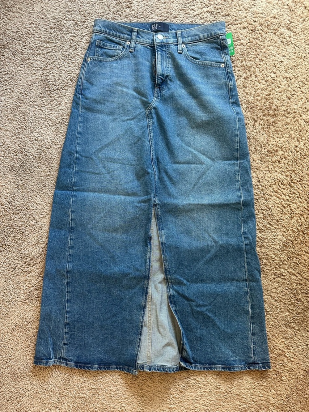 GAP Women's Blue Denim Maxi Skirt with Center Front Slit